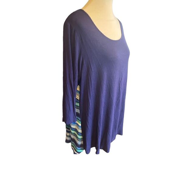 Rose+Olive Women's Scoop Neck Top Striped Button 3/4 Sleeve Shirt Blue Size XL - Picture 5 of 6